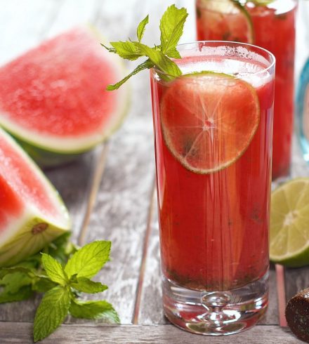 watermelon-based mojito cocktail garnished with mint